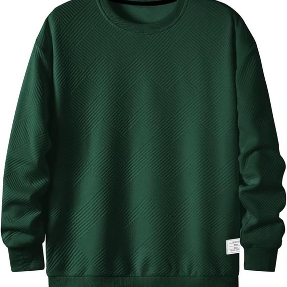 Men Men's‎ Crewneck Sweat Soild Color Geometric Texture Long Sleeve Casual Shirt - Picture 5 of 5